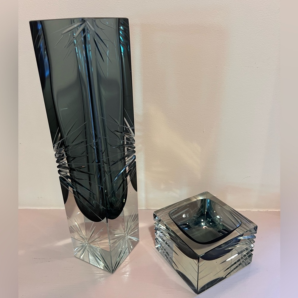 12” Murano Glass Smokey Gray Vase